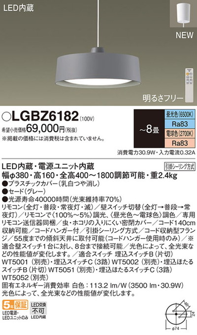 【 2本セット】LGB50288 XB1 パナソニック ベーシックライン証明 LGBZ6182 パナソニック ペンダントライト リモコン付 ～8畳用 電球色