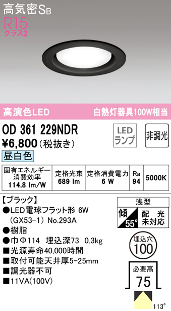 OD361229NDR オーデリック ダウンライト 埋込穴Φ100 白熱灯器具100W