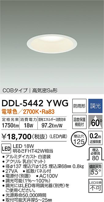 DDL5442YWG 大光電機 LEDダウンライト 屋内・屋外兼用 埋込穴Φ125